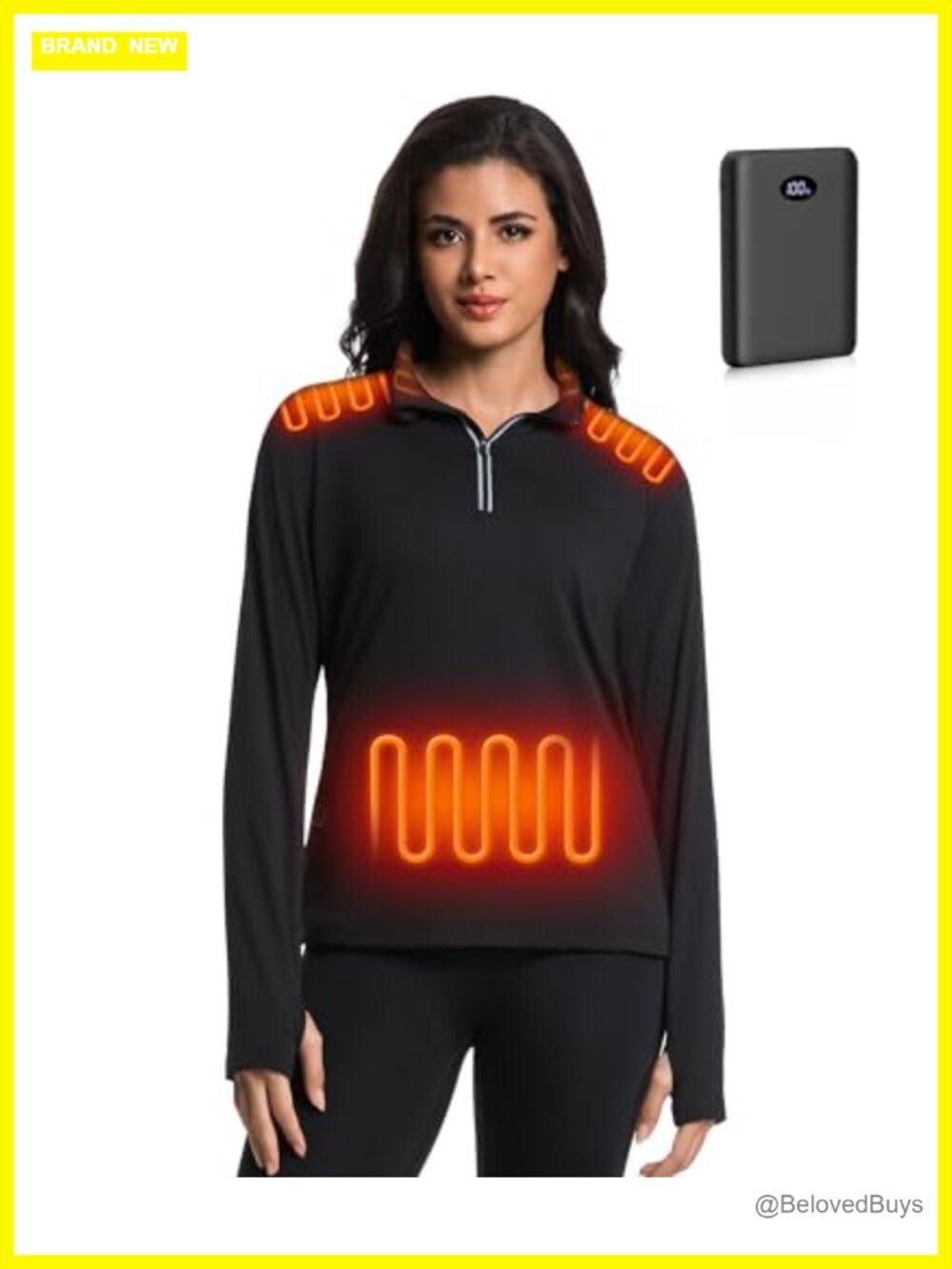 Women's Heated Shirt 1/4 Zip Pullover Fleece Lined Thumb Hole